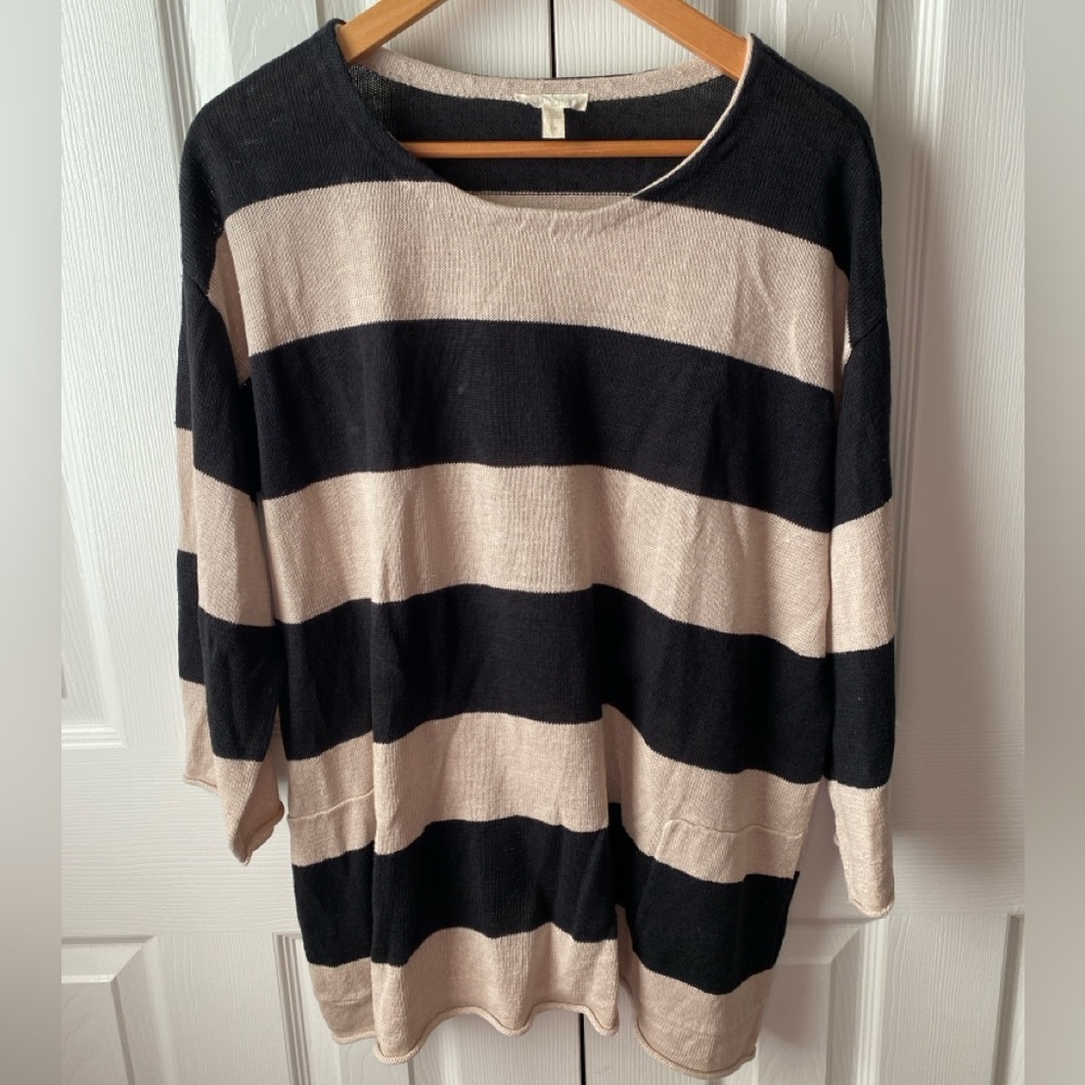 Eileen Fisher Black and Cream Striped Sweater